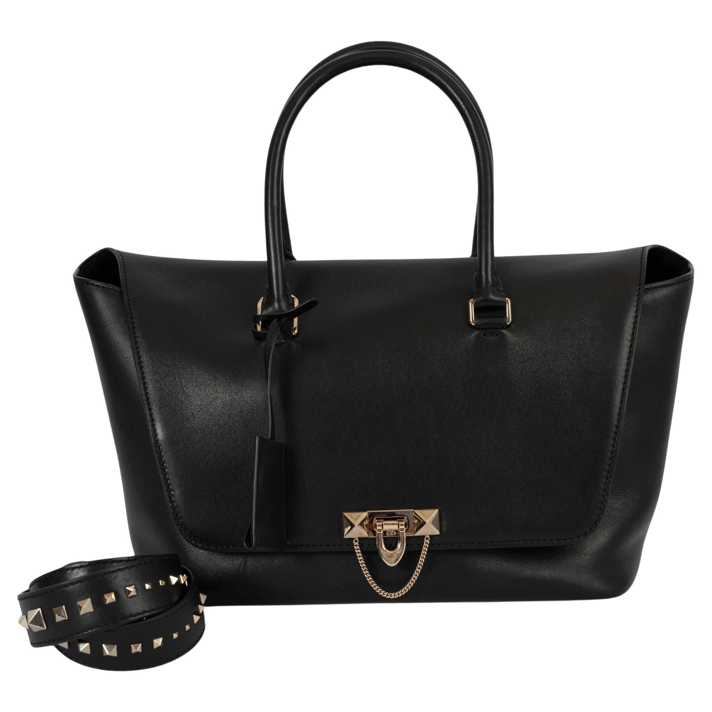 VALENTINO black leather 2017 LARGE DEMILUNE ROCKSTUD Bag For Sale