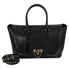VALENTINO black leather 2017 LARGE DEMILUNE ROCKSTUD Bag