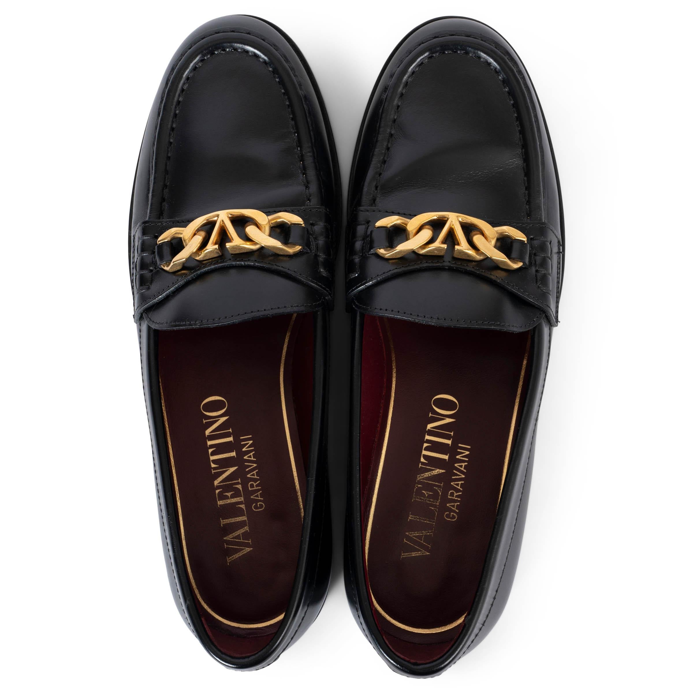 VALENTINO black leather 2022 VLOGO CHAIN Loafers Shoes 38.5 For Sale 1