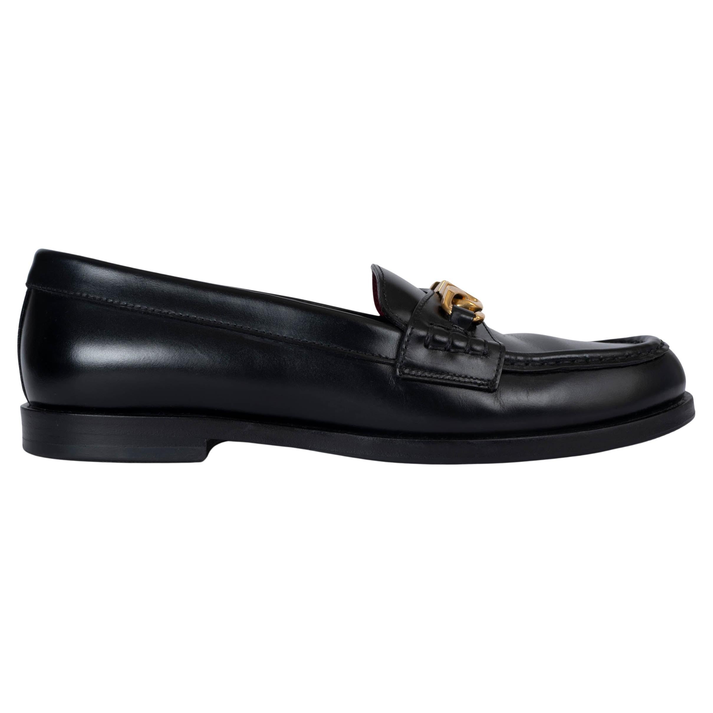 VALENTINO black leather 2022 VLOGO CHAIN Loafers Shoes 38.5 For Sale
