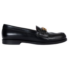 VALENTINO black leather 2022 VLOGO CHAIN Loafers Shoes 38.5