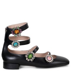 VALENTINO black leather 2025 PRESHOES CRYSTAL Ballet Flats Shoes 38