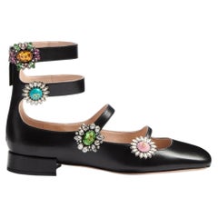 VALENTINO black leather 2025 PRESHOES CRYSTAL Ballet Flats Shoes 38