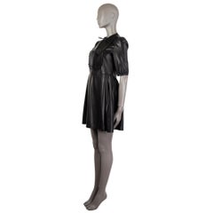 VALENTINO black LEATHER 3/4 Sleeve Plated Dress 40