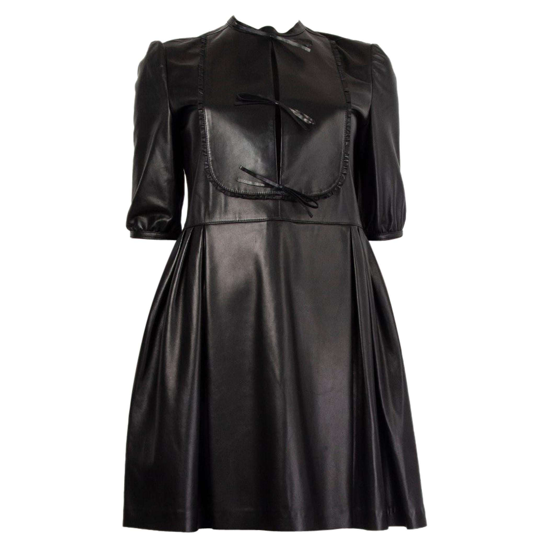 VALENTINO black LEATHER 3/4 Sleeve Plated Dress 40