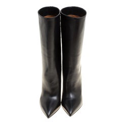 Valentino Black Leather and Beads Embellished Suede Mid Calf Boots Size 40