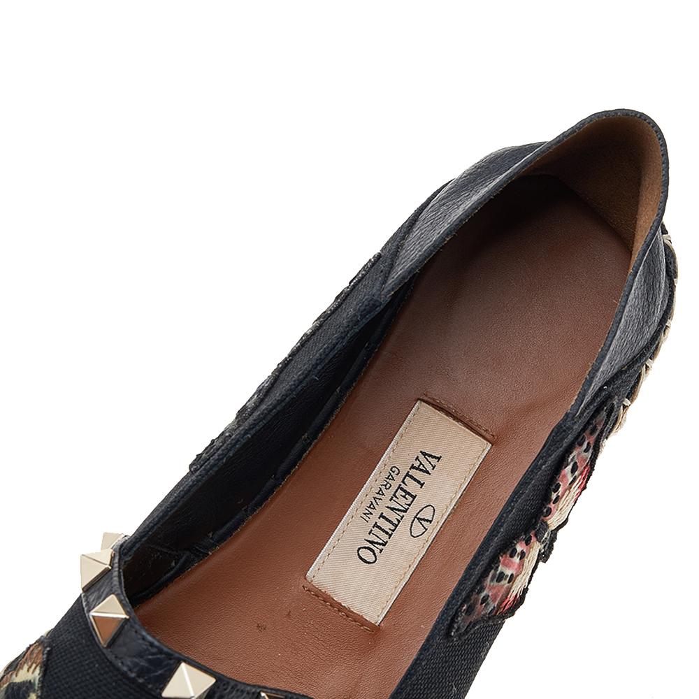 Women's Valentino Black Leather And Canvas Espadrille Flats Size 38