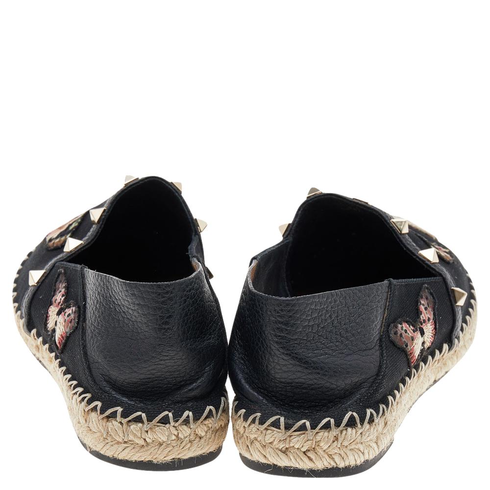 Valentino Black Leather And Canvas Espadrille Flats Size 38 1