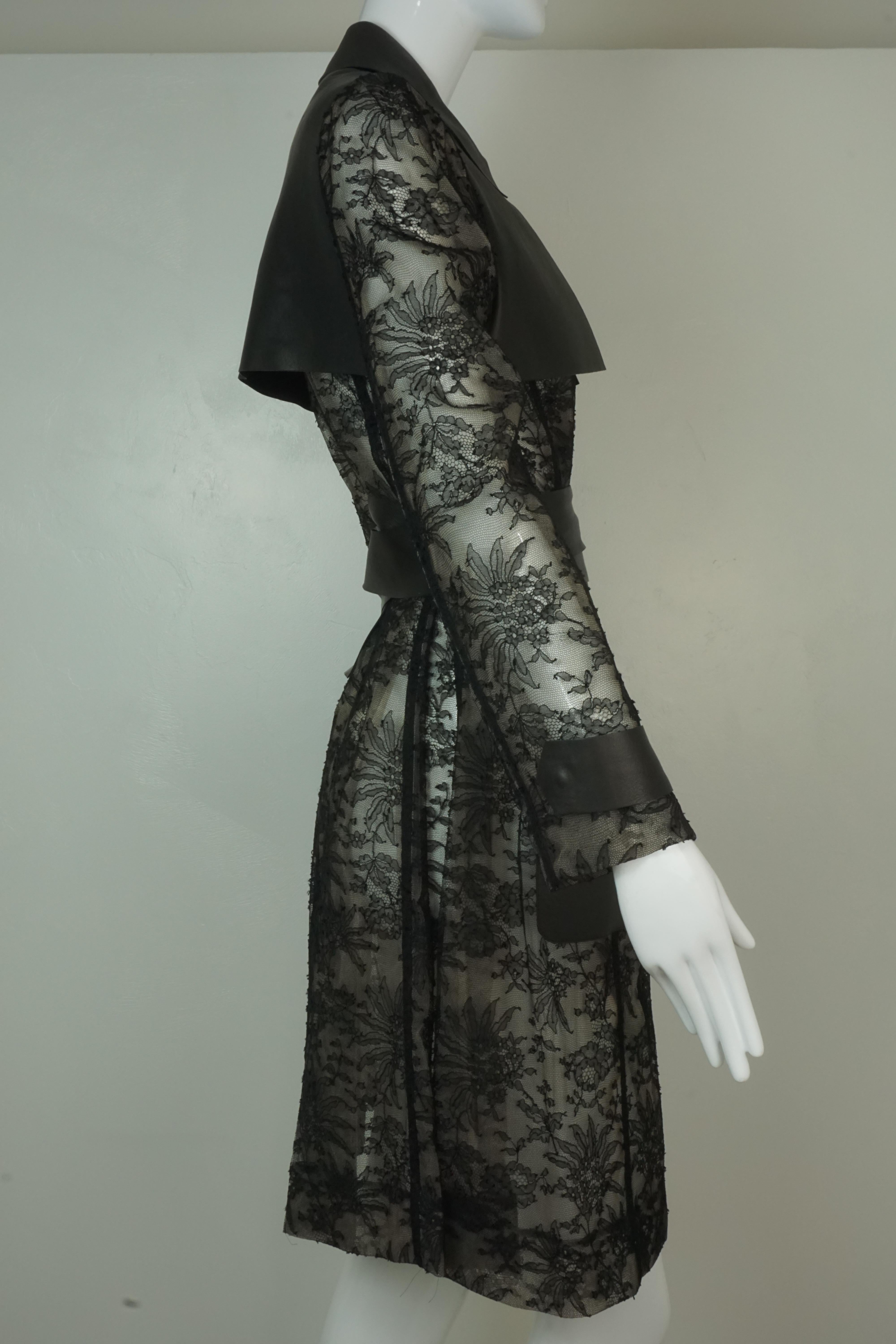 Valentino Black Leather and Lace Trench Coat 2011 4