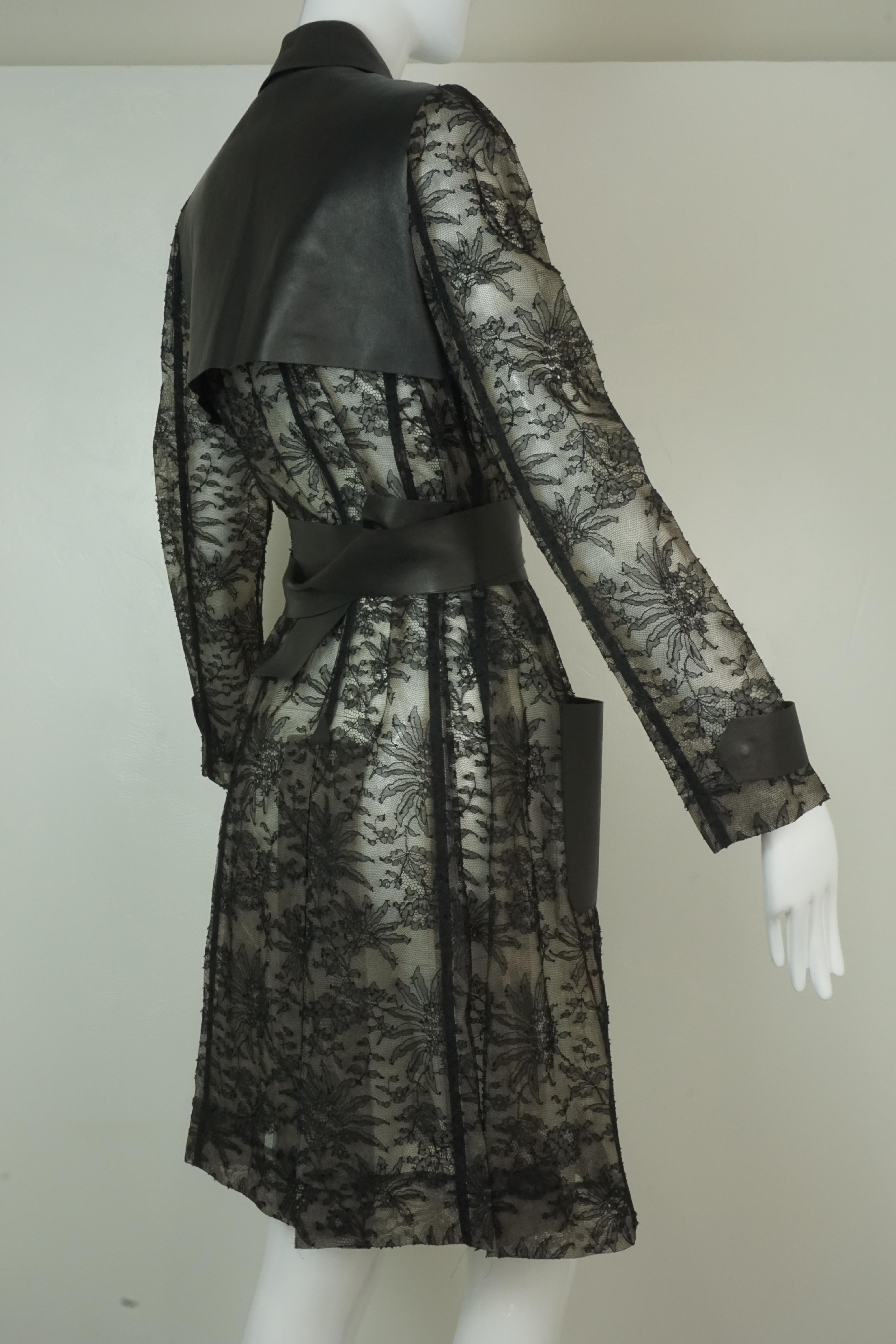 Valentino Black Leather and Lace Trench Coat 2011 5