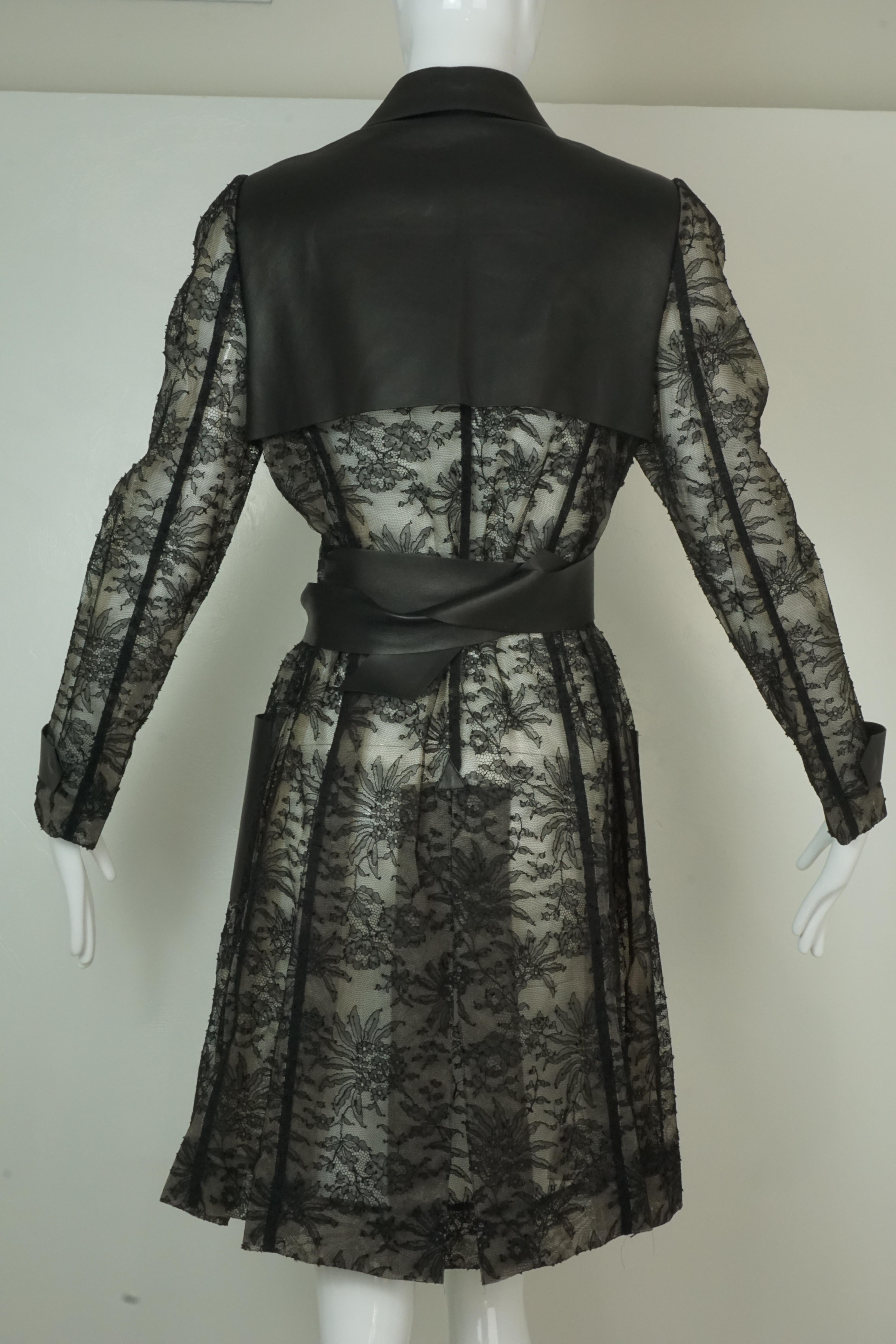 Valentino Black Leather and Lace Trench Coat 2011 6