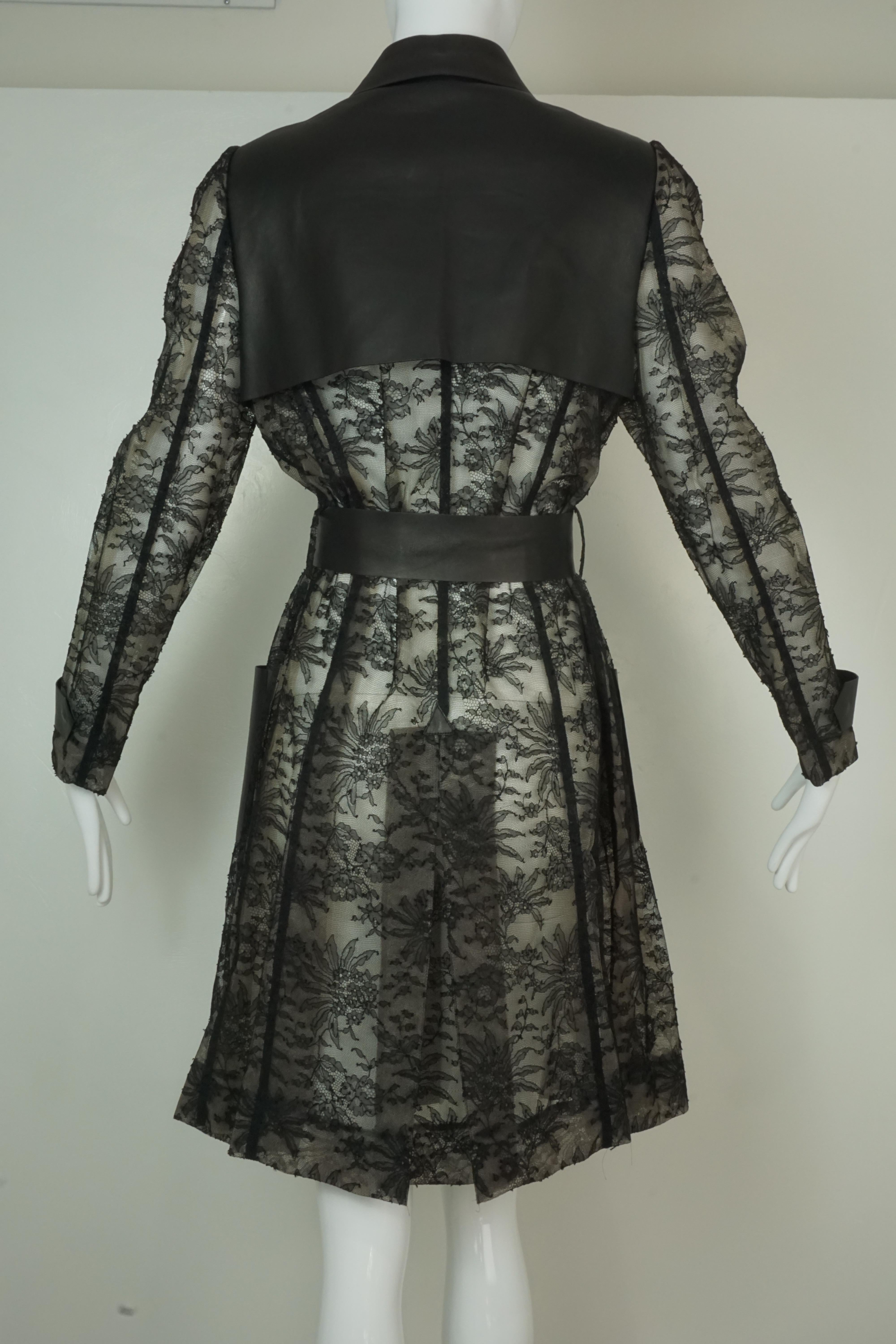 Valentino Black Leather and Lace Trench Coat 2011 7