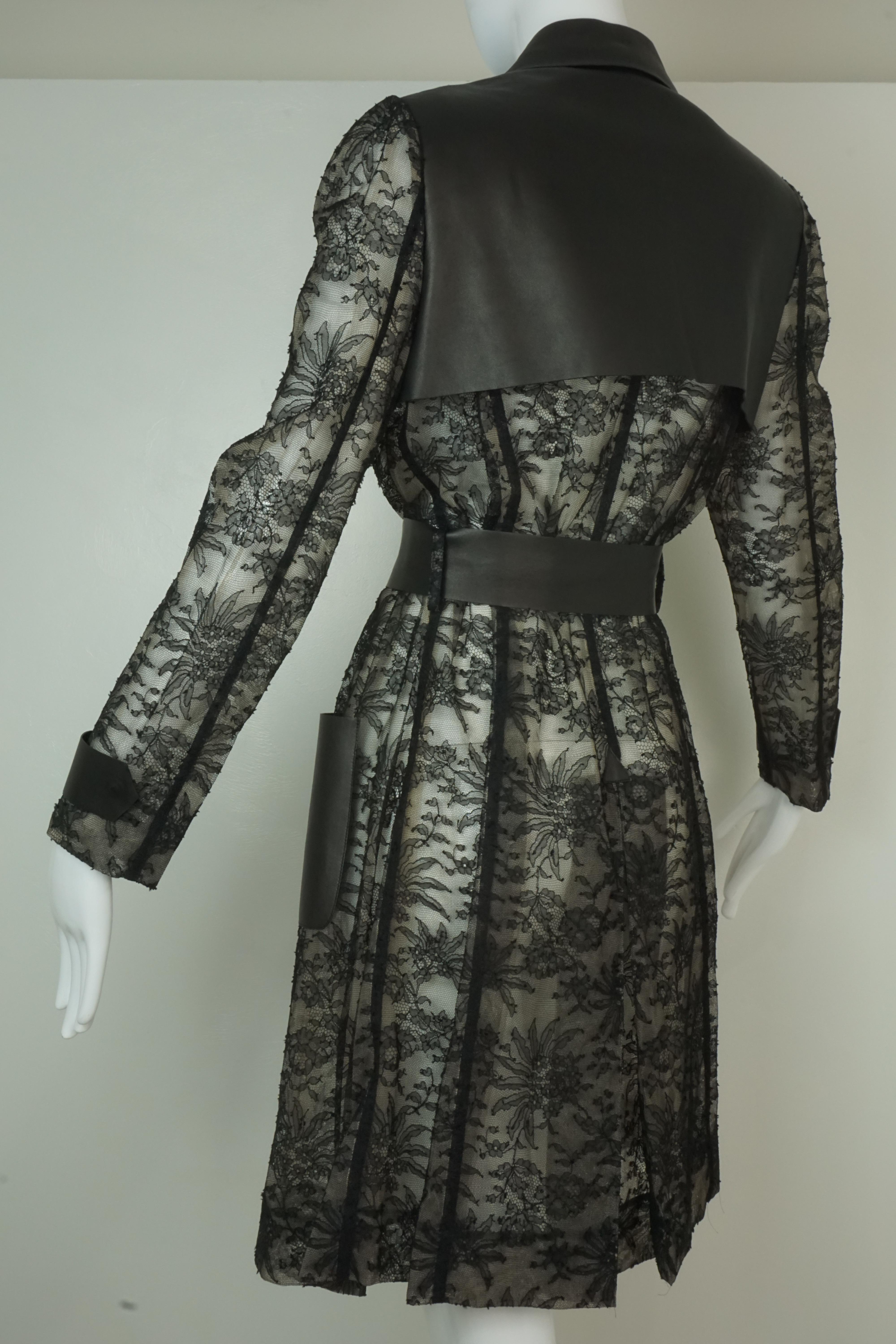 Valentino Black Leather and Lace Trench Coat 2011 8