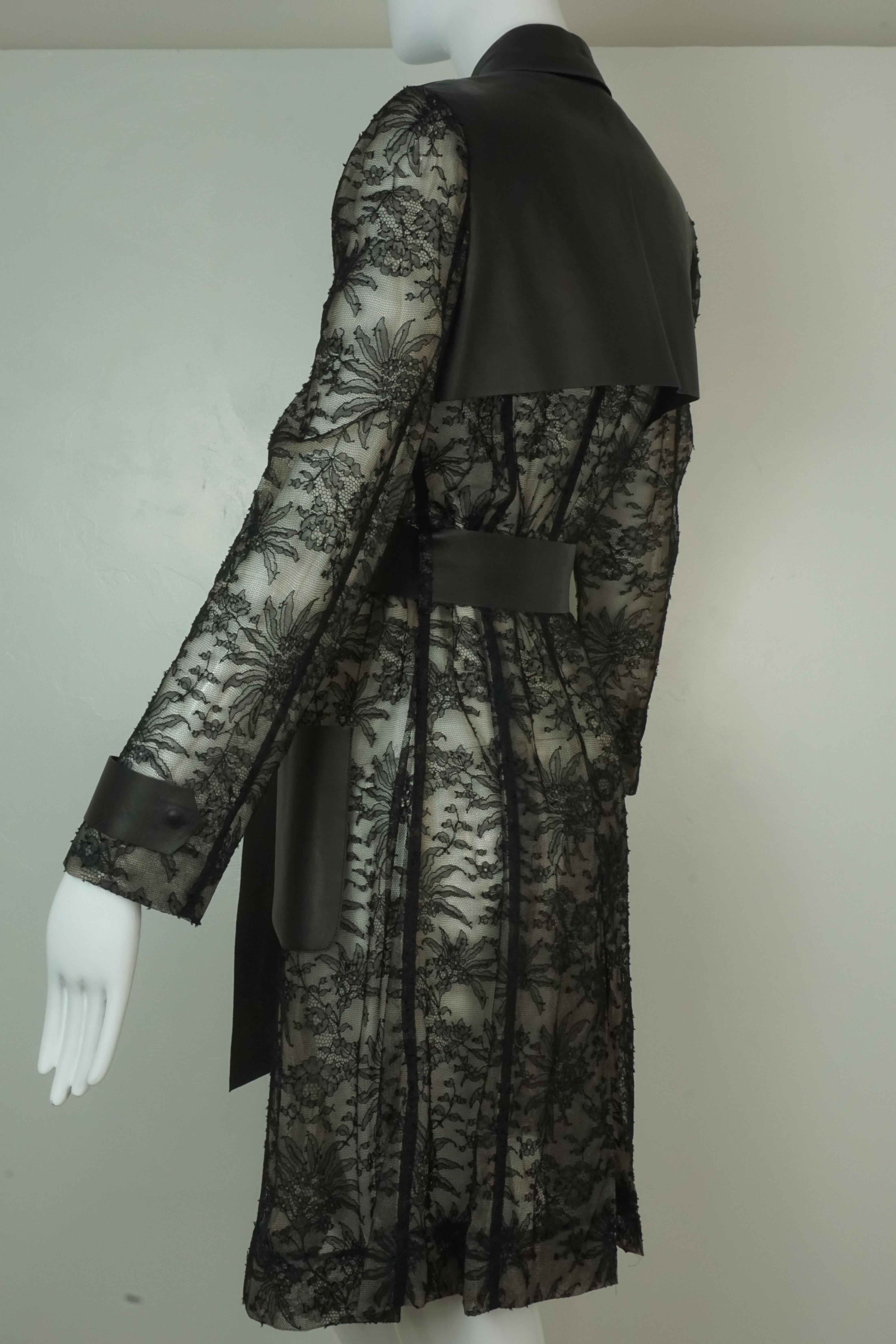 Valentino Black Leather and Lace Trench Coat 2011 9
