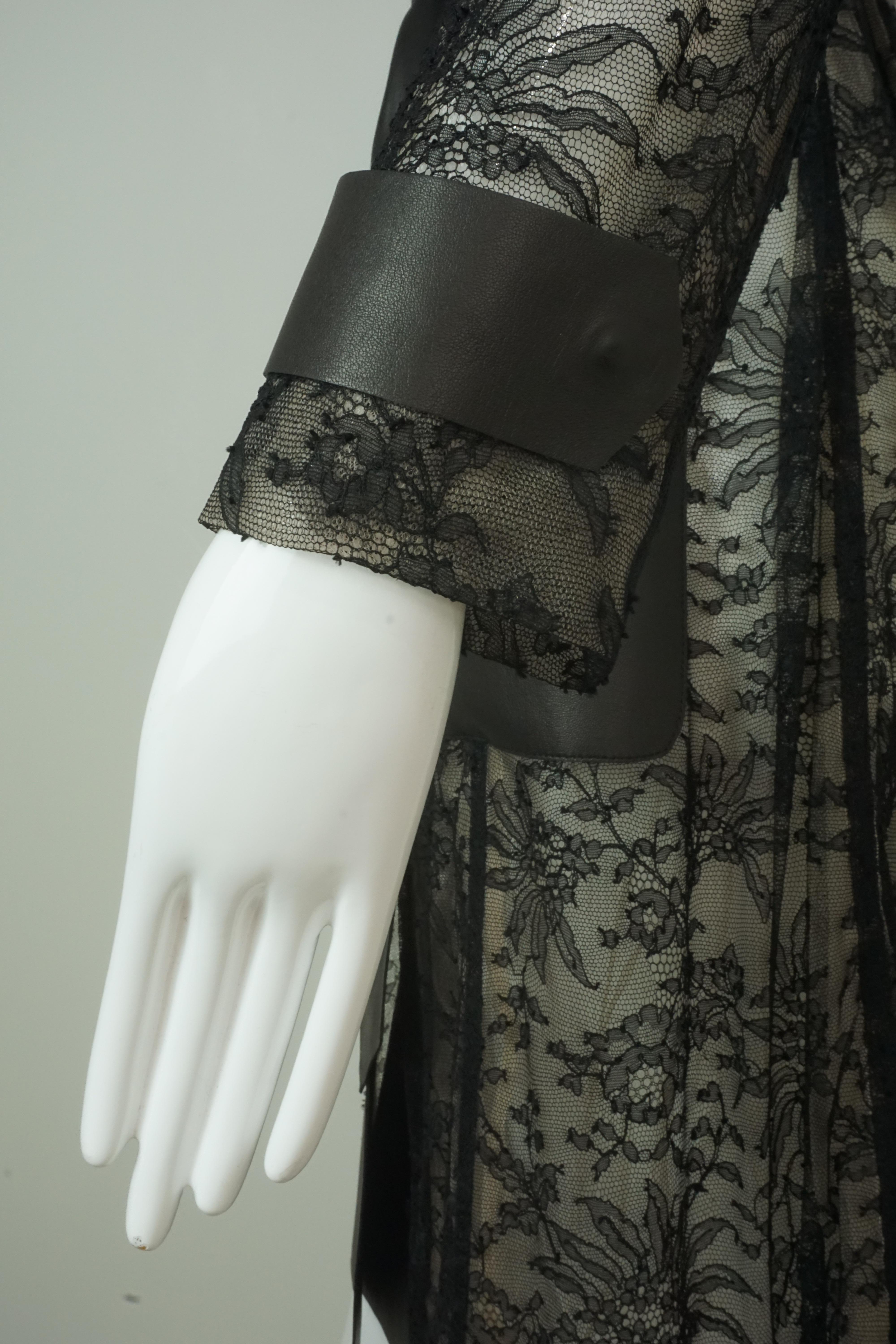 Valentino Black Leather and Lace Trench Coat 2011 12
