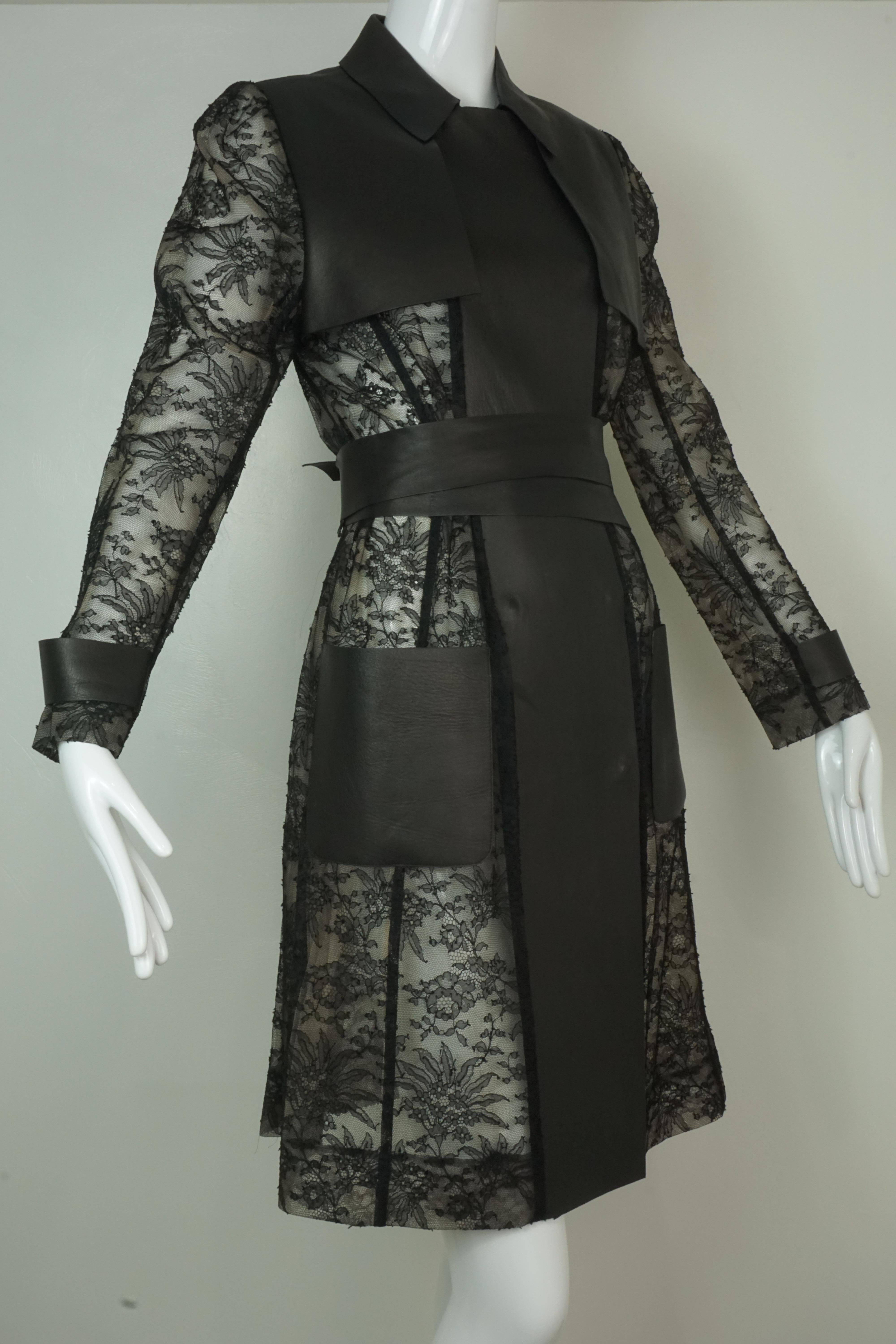 Women's Valentino Black Leather and Lace Trench Coat 2011
