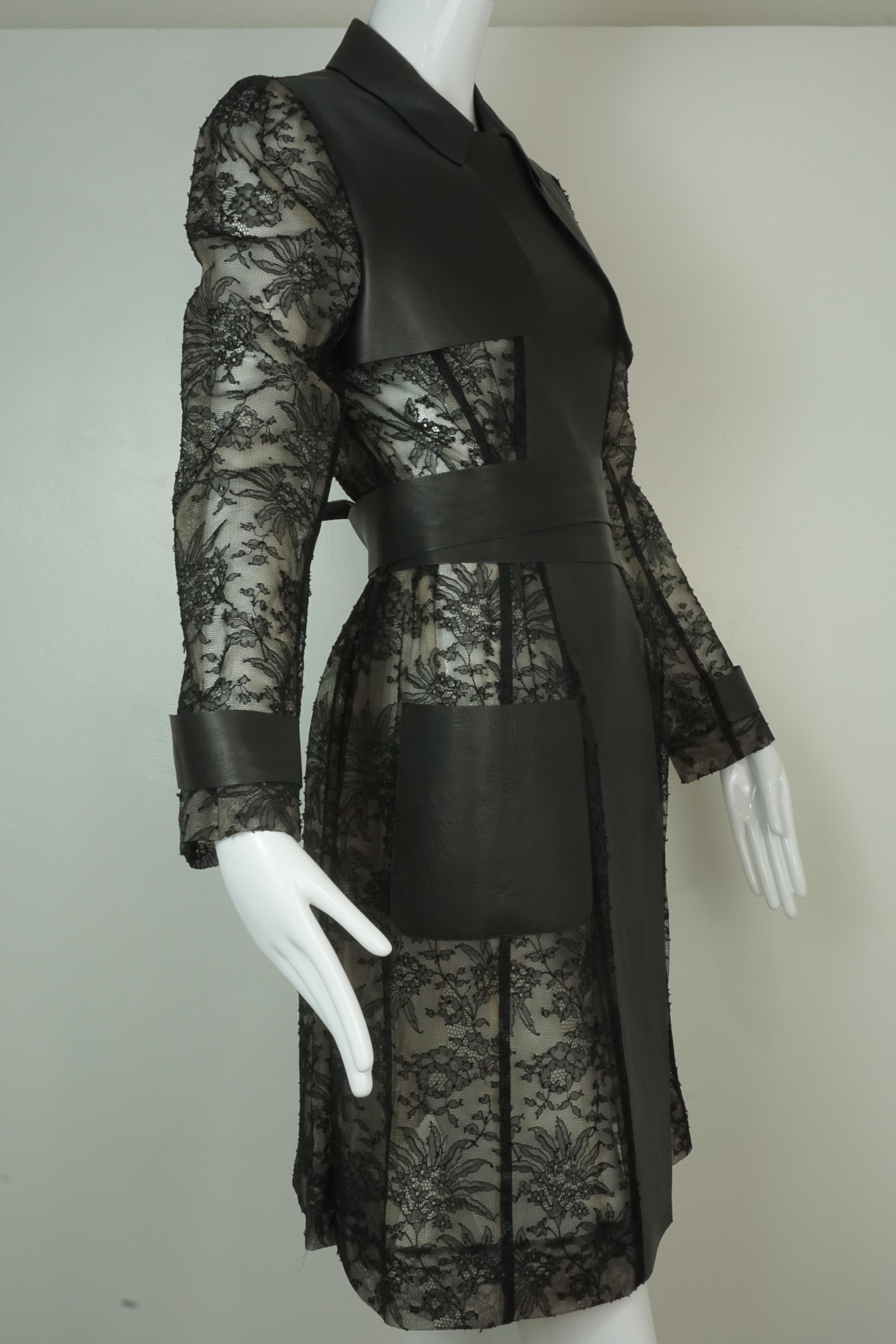 Valentino Black Leather and Lace Trench Coat 2011 1