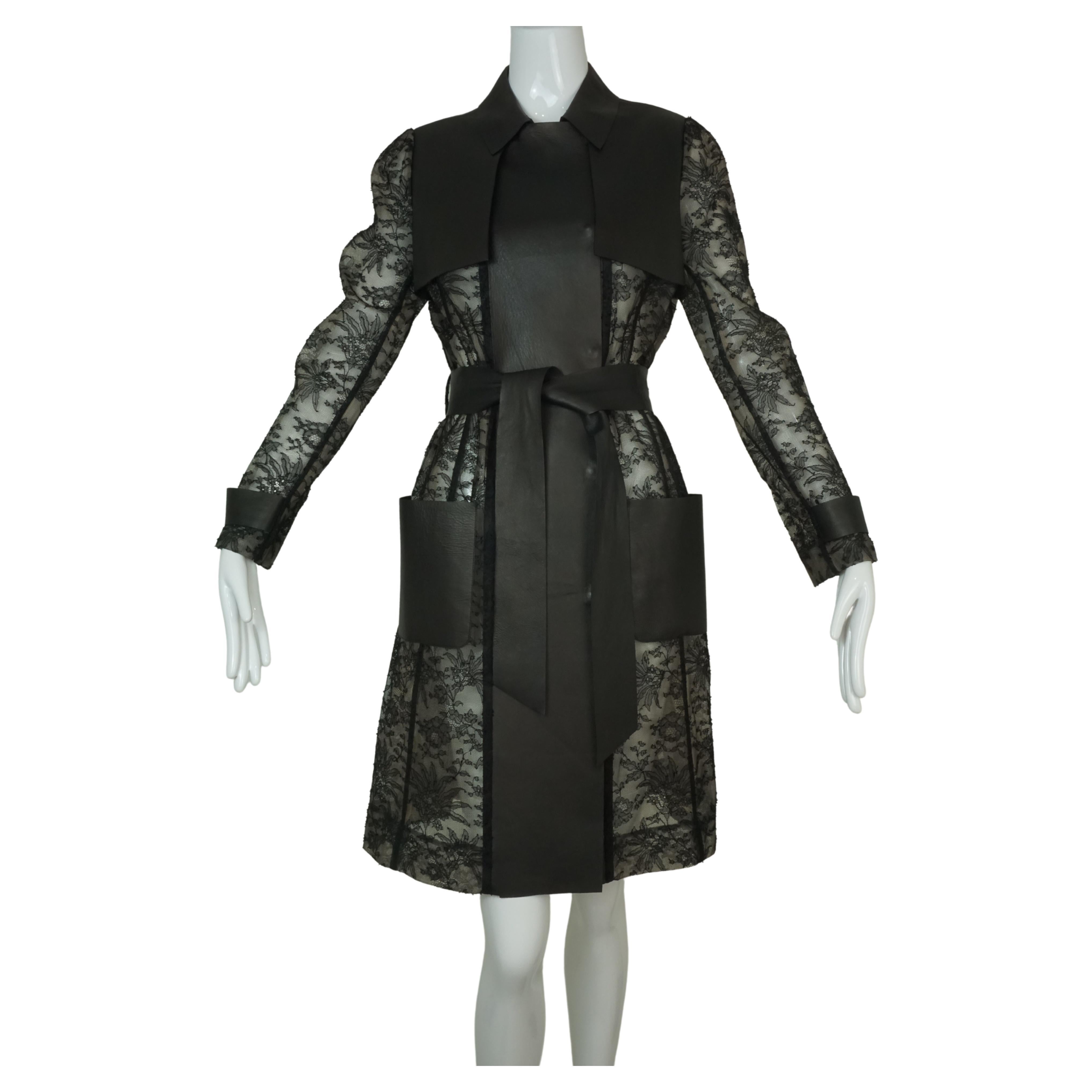 Valentino Black Leather and Lace Trench Coat 2011