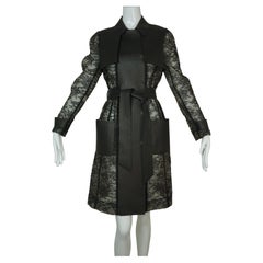 Valentino Black Leather and Lace Trench Coat 2011