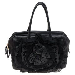 Valentino Black Leather And Mesh Floral Petale Satchel