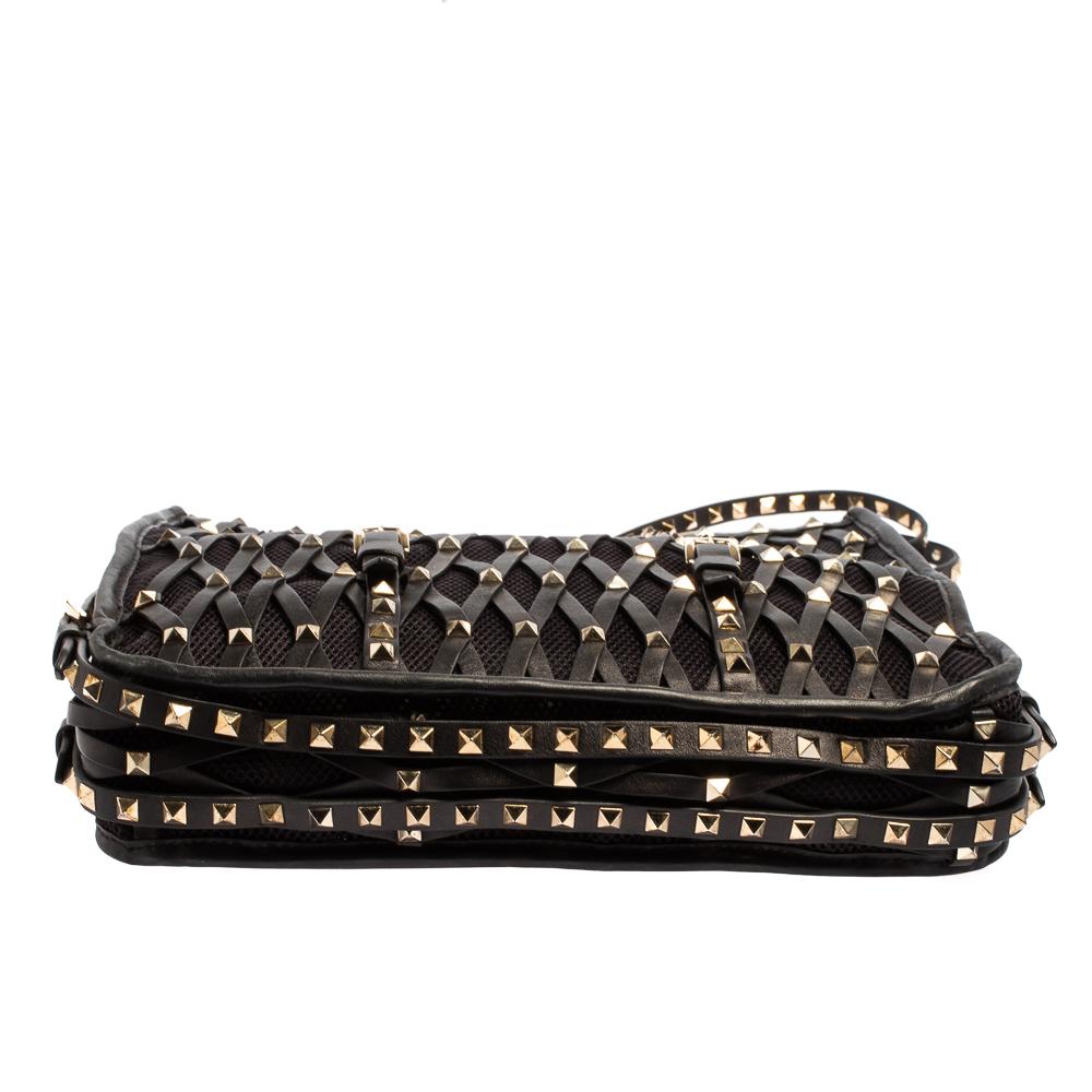 Donna Valentino Tote nera in pelle e borchie a rete