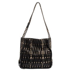 Valentino Tote aus schwarzem Leder und Mesh mit Nietenverzierung