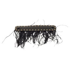 Valentino Black Leather And Ostrich Feather Rockstud Handle Strap