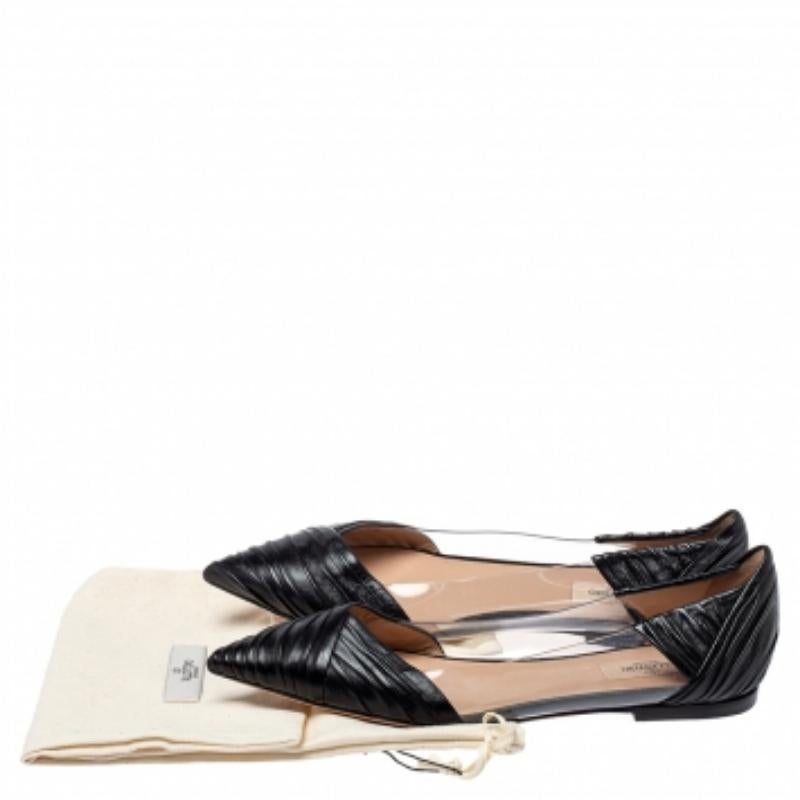 Valentino Black Leather and PVC B Drape Pointed Toe Ballet Flats Size 40.5 For Sale 4