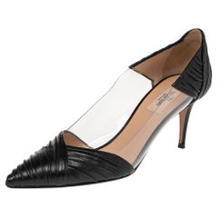 Valentino Black Leather and PVC B Drape Pointed Toe Pumps Size 39
