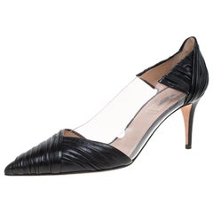 Valentino Black Leather and PVC B Drape Pointed Toe Pumps Size 40.5