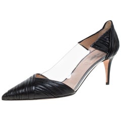 Valentino Black Leather and PVC B Drape Pointed Toe Pumps Size 41