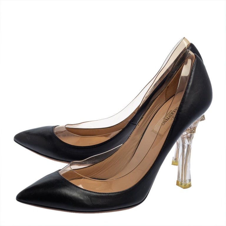 Valentino Black Leather And PVC Pumps Size 39 For Sale at 1stDibs | black gold valentino shoes, valentino black heels, valentino black pump
