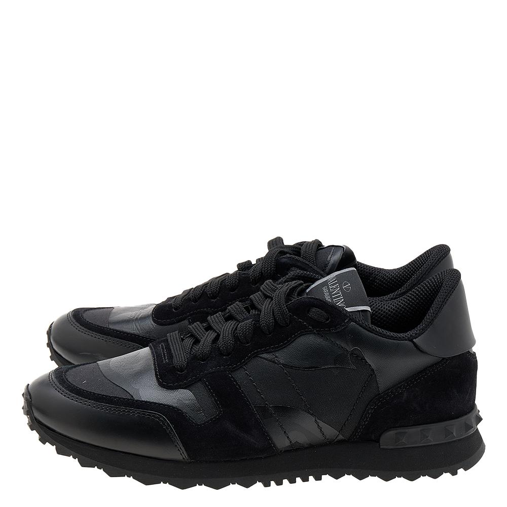 Valentino Black Leather And Suede Rockrunner Low Top Sneakers Size 39 4