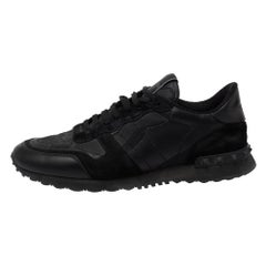 Valentino Black Leather And Suede RockRunner Low Top Sneakers Size 42