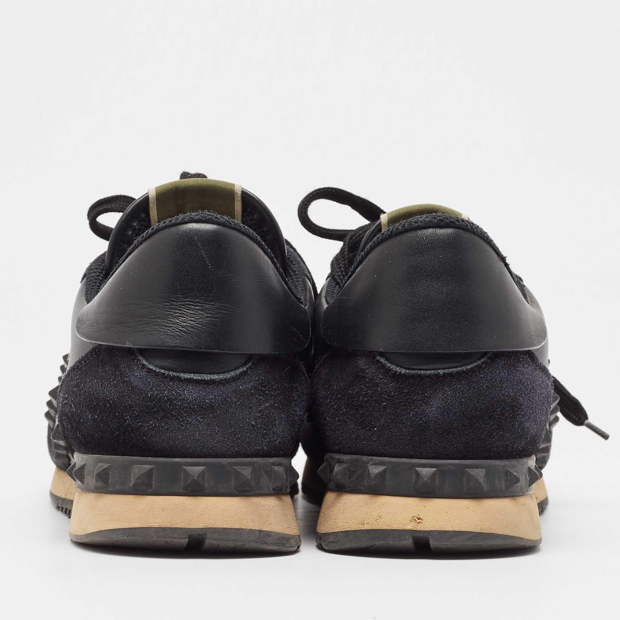 Valentino Black Leather and Suede Rockrunner Sneakers Size 43 1