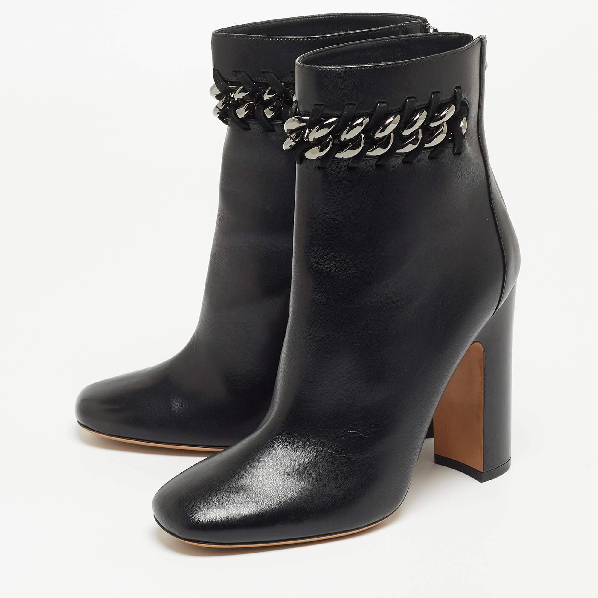 Women's Valentino Black Leather Ankle Boots  For Sale