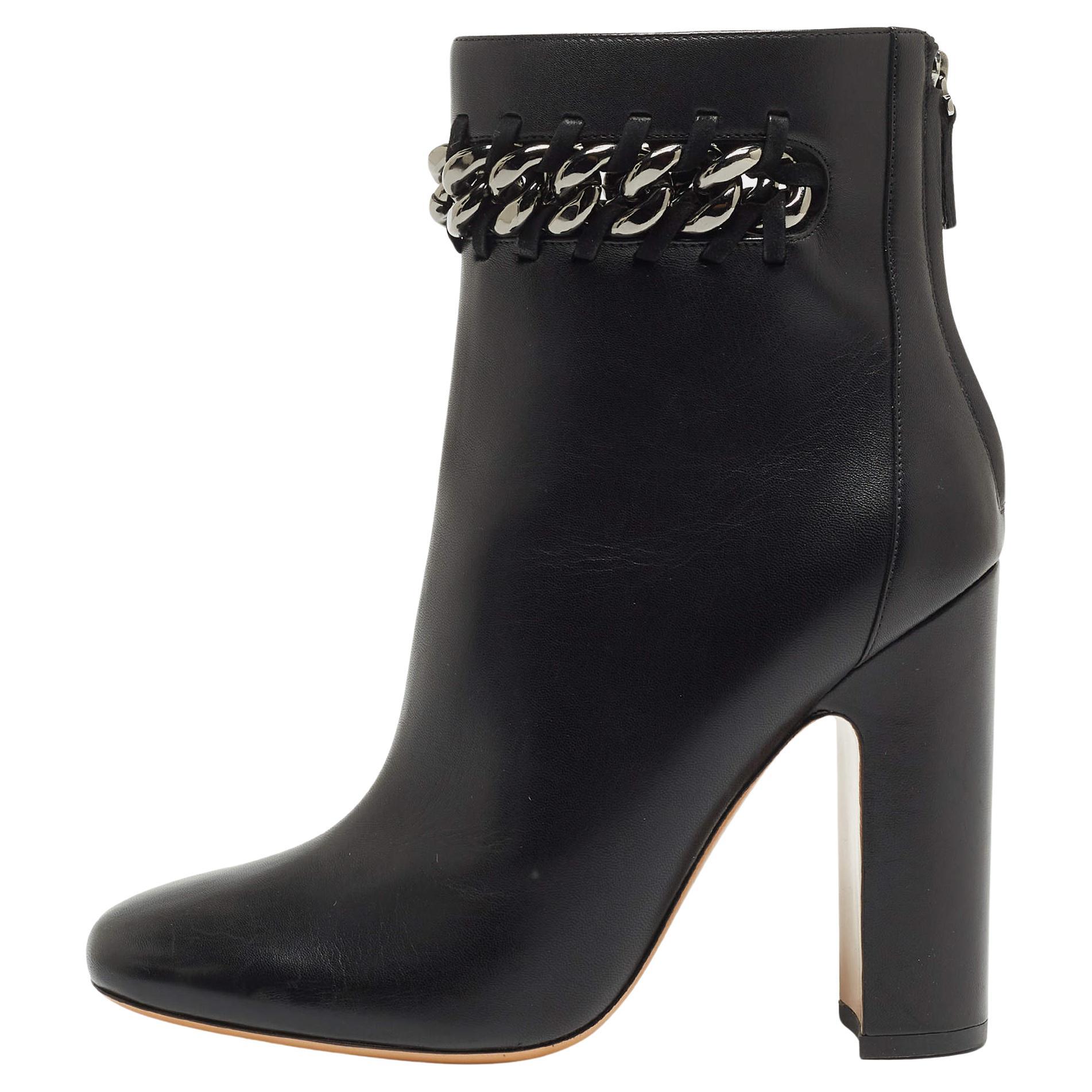 Valentino Black Leather Ankle Boots  For Sale
