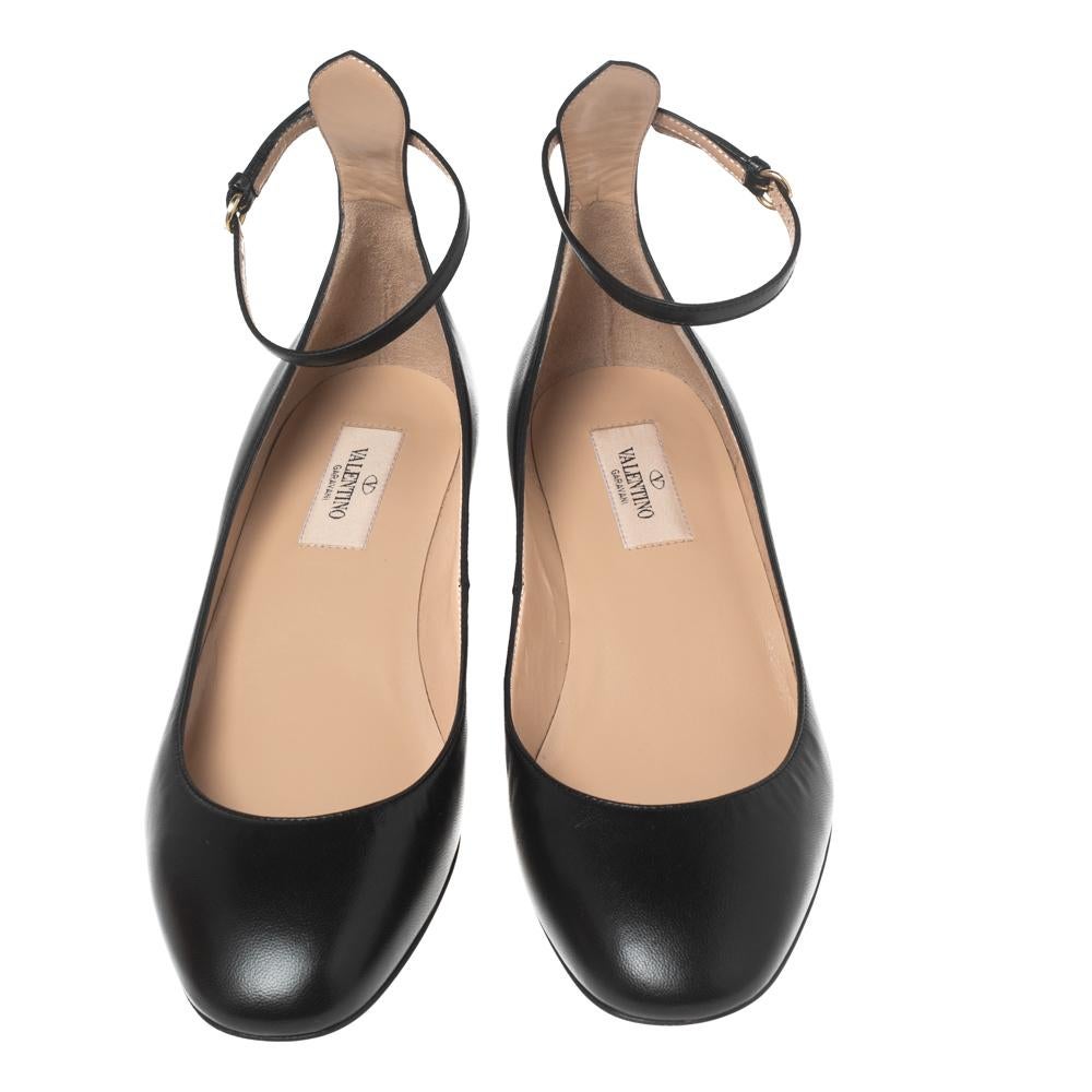 Valentino Black Leather Ankle-Strap Ballet Flats Size 38 1