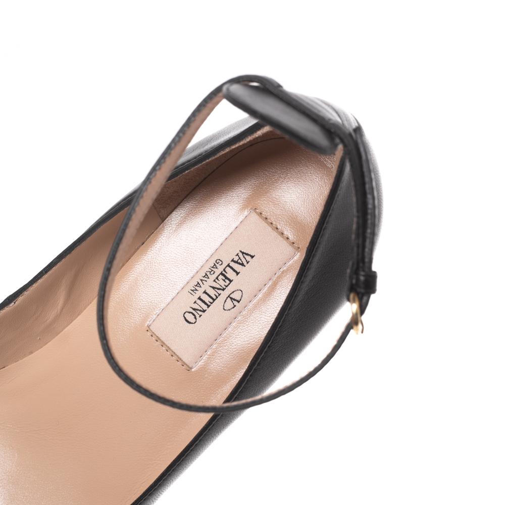 Valentino Black Leather Ankle-Strap Ballet Flats Size 38 2
