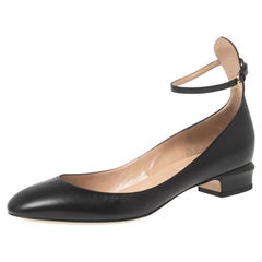 Valentino Black Leather Ankle-Strap Ballet Flats Size 38