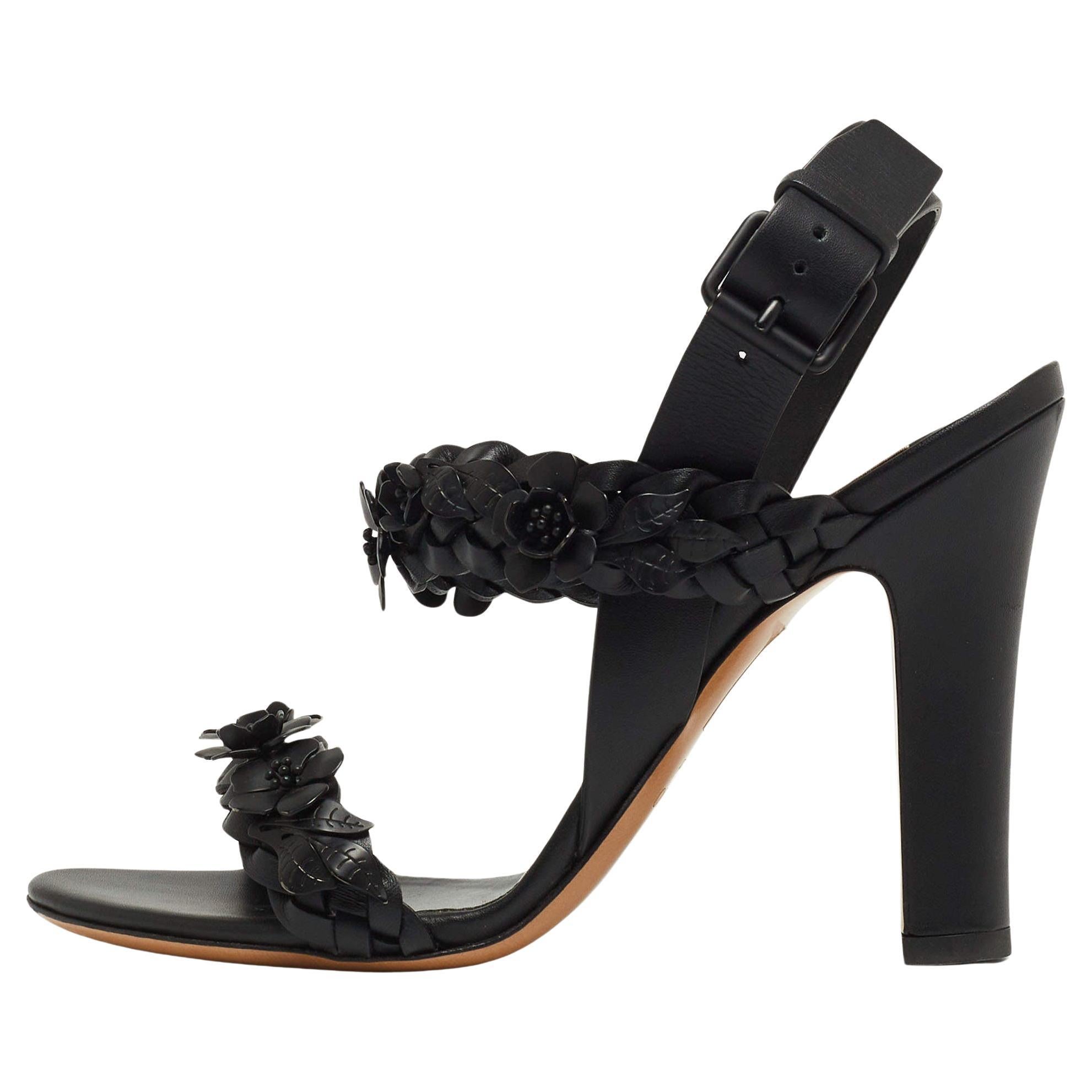 Valentino Black Leather Ankle Strap Sandals Size 35.5 For Sale