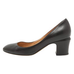Valentino Black Leather Block Heel Pumps Size 37.5