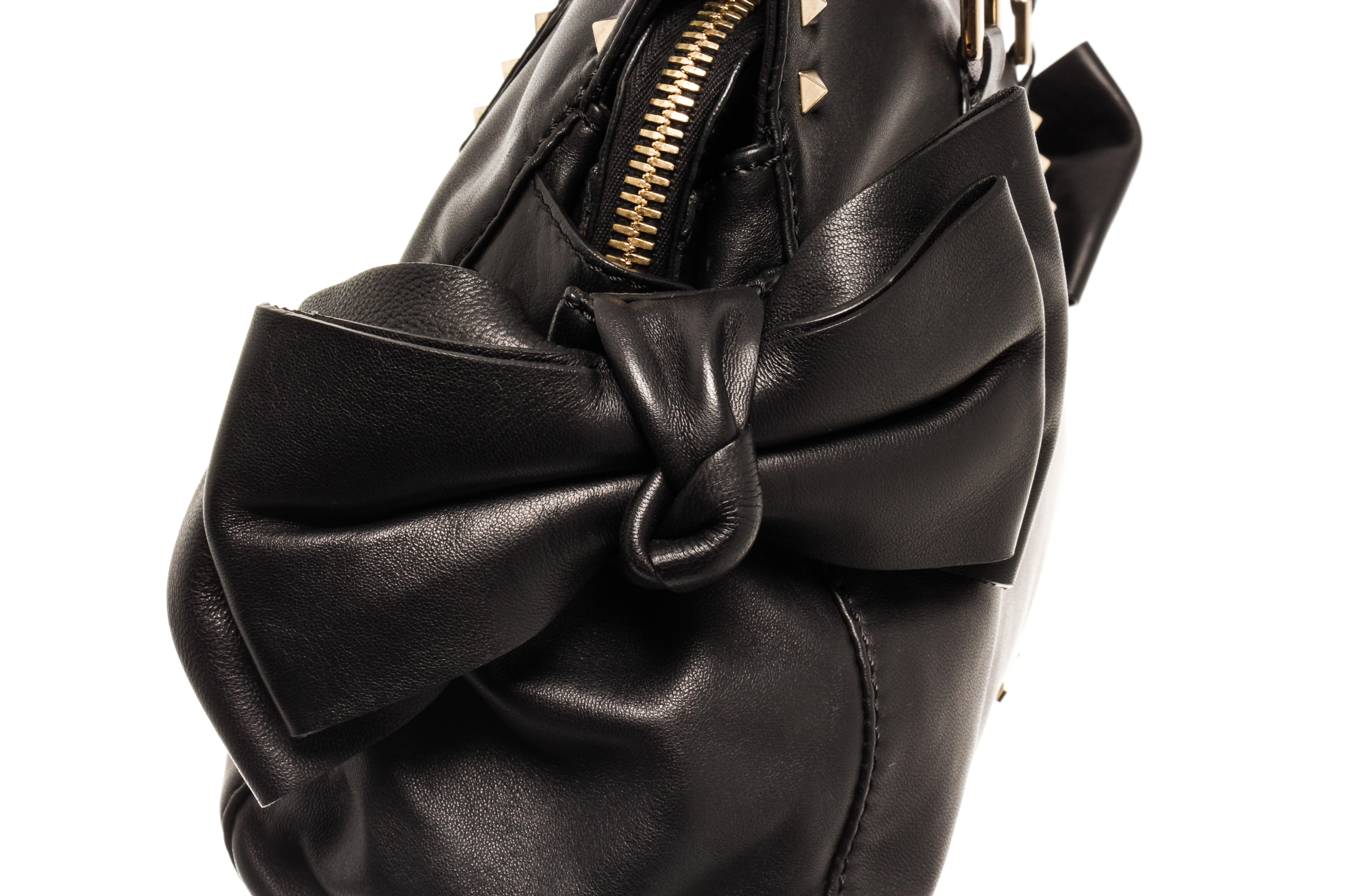 Valentino Black Leather Bow Convertible Handbag For Sale 4