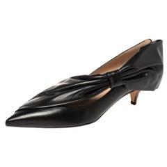 Valentino Black Leather Bow Detail Pointed Toe Pumps Size 40