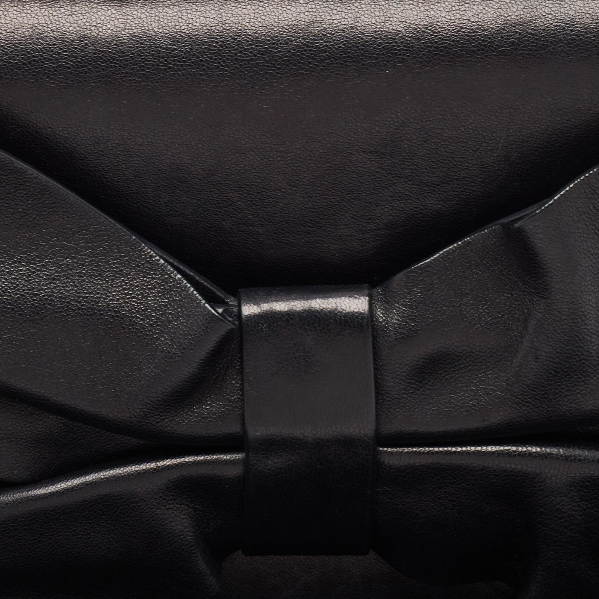 Valentino Black Leather Bow Flap Chain Clucth 1