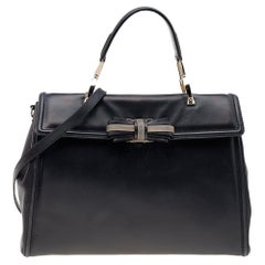 Valentino Black Leather Bow Top Handle Bag