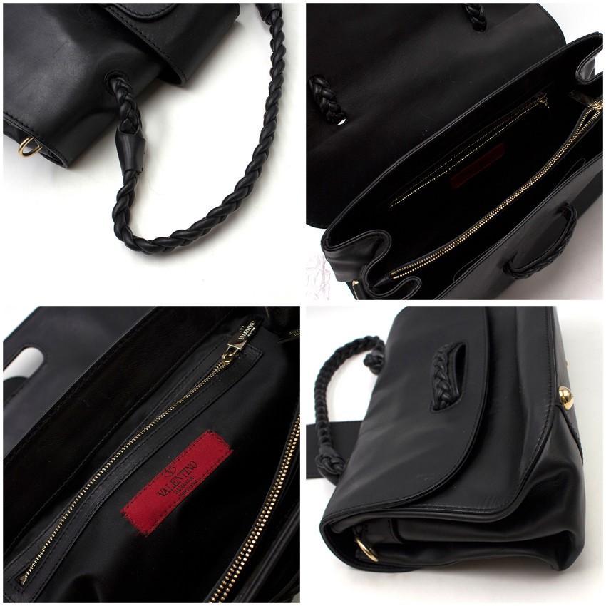 Valentino Black Leather Braided Handle Shoulder Bag  For Sale 5