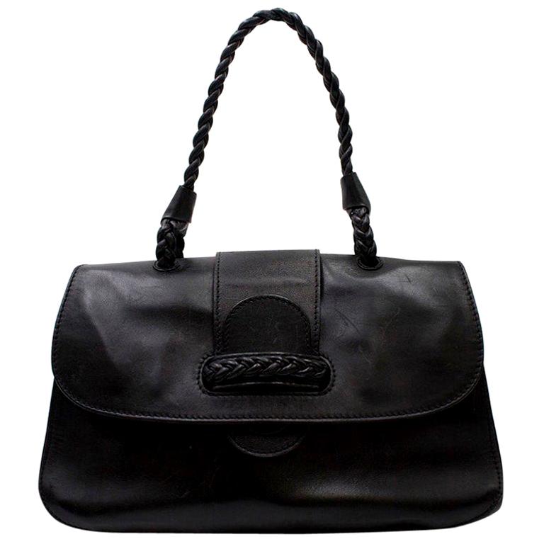 Valentino Black Leather Braided Handle Shoulder Bag For Sale