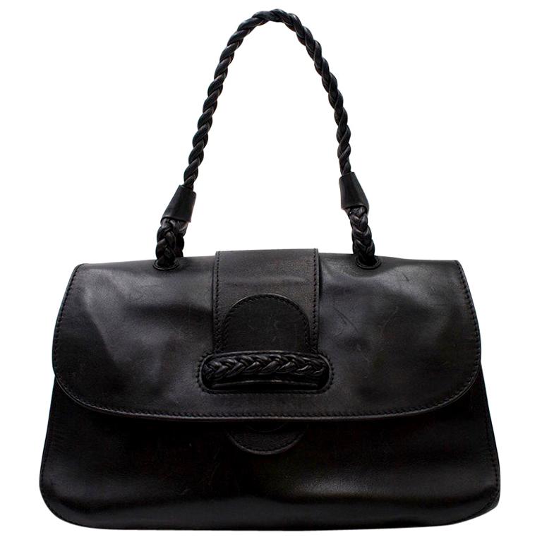 Valentino Black Leather Braided Handle Shoulder Bag  For Sale