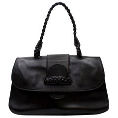 Valentino Black Leather Braided Handle Shoulder Bag 